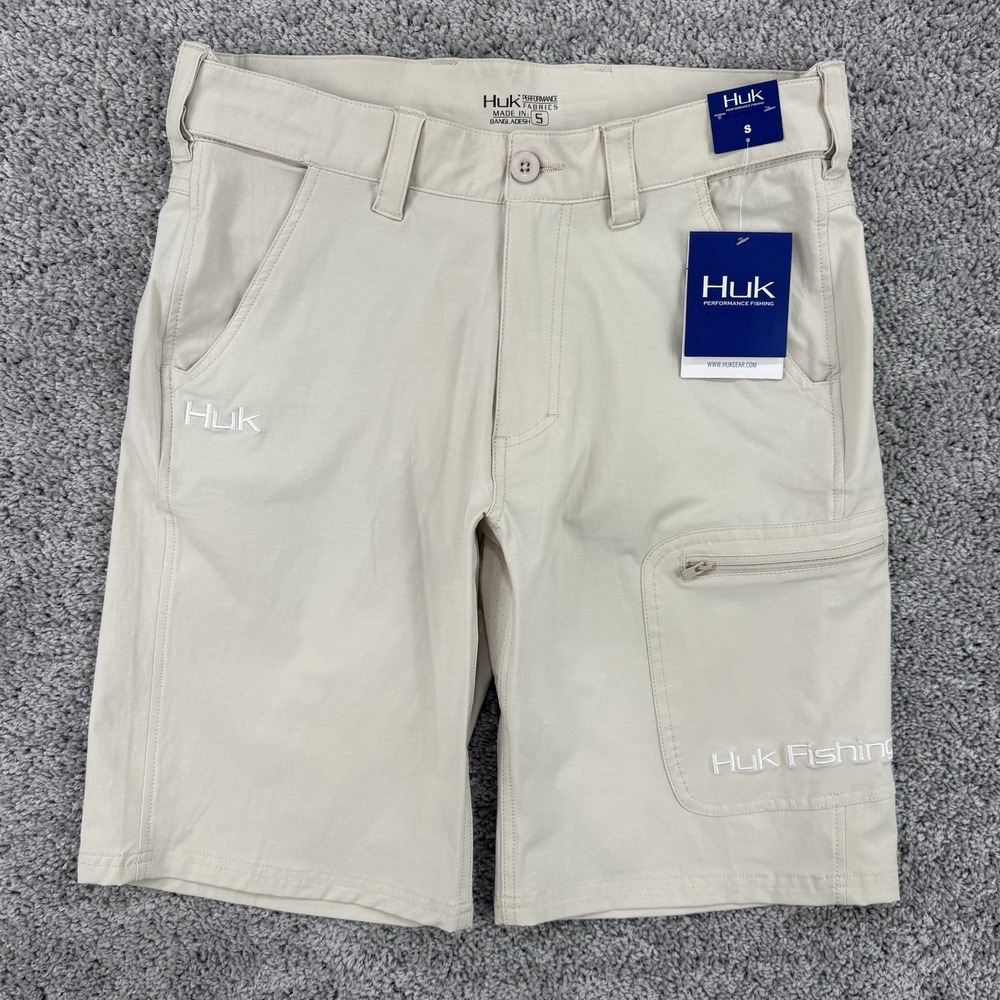 Huk Next Level Performance Shorts Men's NWT S Beige 10.5" Fishing Outdoors